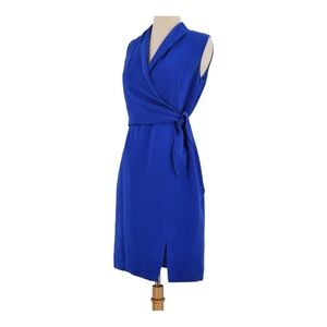 Jones New York Royal Blue Silk Wrap Front Collared V-Neck Sleeveless Dress 4